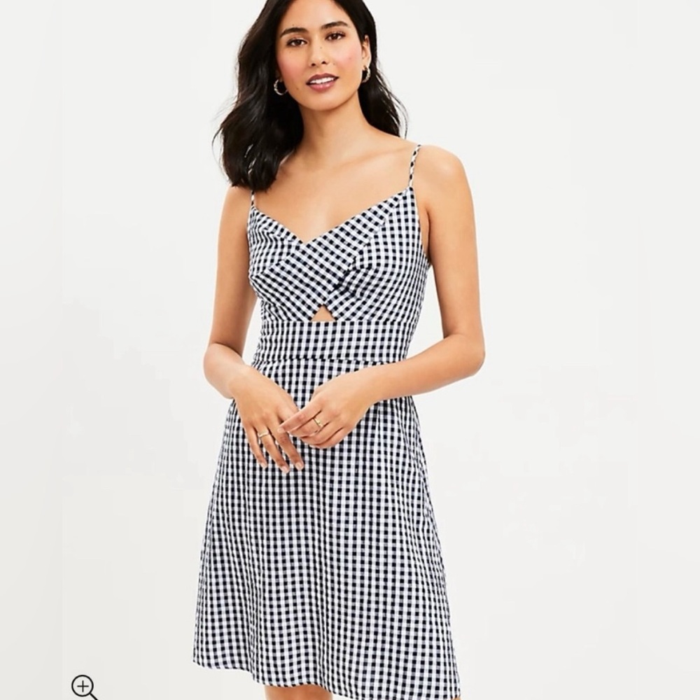 Loft Gingham Twist Dress with Cutout